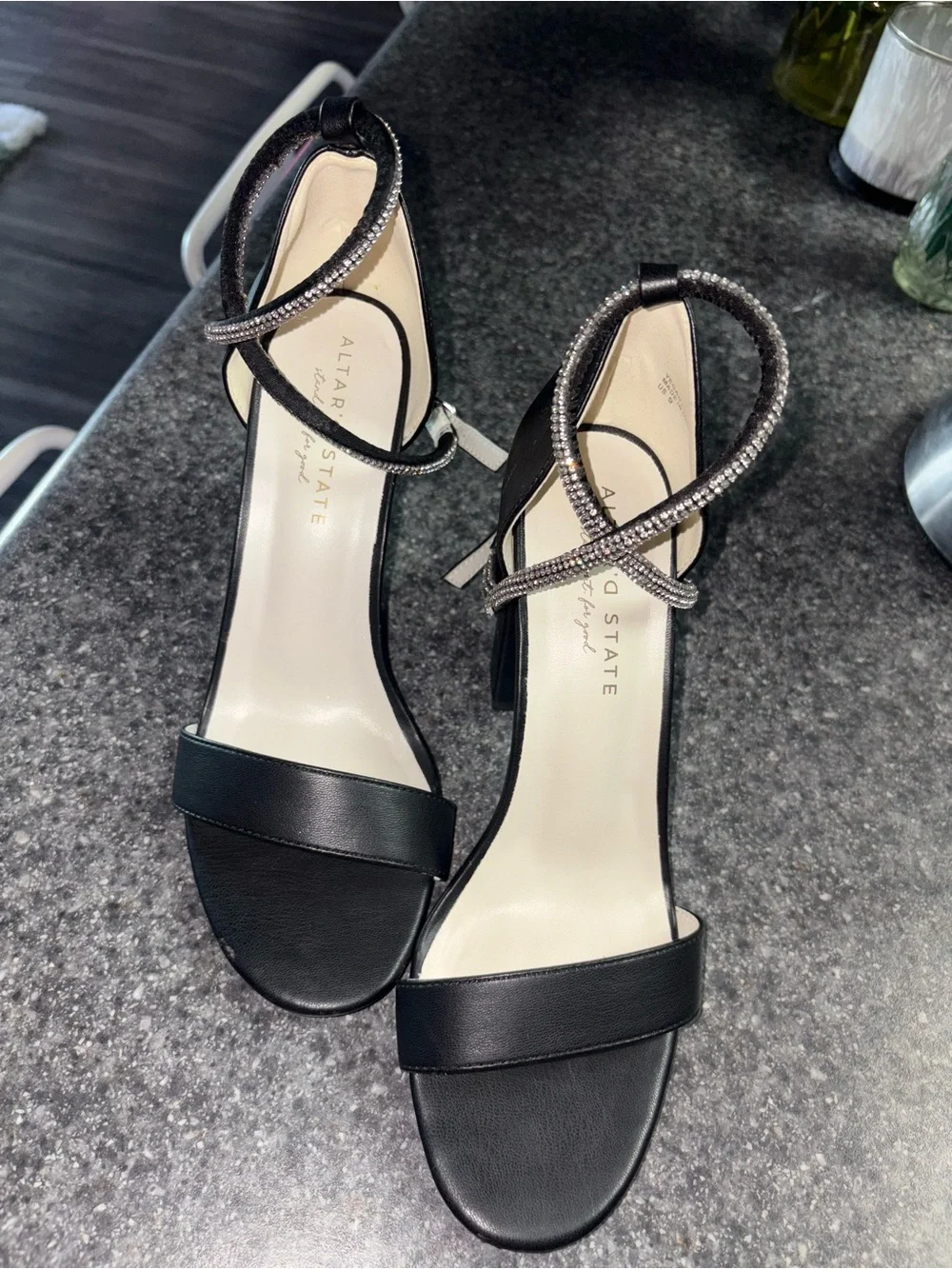 Altar'd State Black Rhinestone Ankle-Strap Block Heels